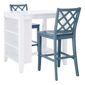 Linon Nico 3 Pce Counter Dining Set White Table/2 Chairs in Graphine Gray Wood