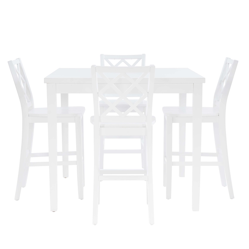 Linon Nico 5 Piece Counter Dining Set Table/4 Lattice Back Chairs in White Wood