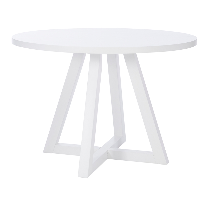 Linon Nico 5 Piece Dining Set White Round Table/4 Gray Chairs in Solid Wood