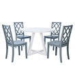 Linon Nico 5 Piece Dining Set White Round Table/4 Gray Chairs in Solid Wood