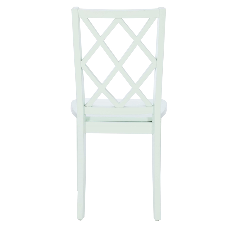 Linon Nico 5 Pce Dining Set White Round Table/4 Mint Green Chairs in Solid Wood