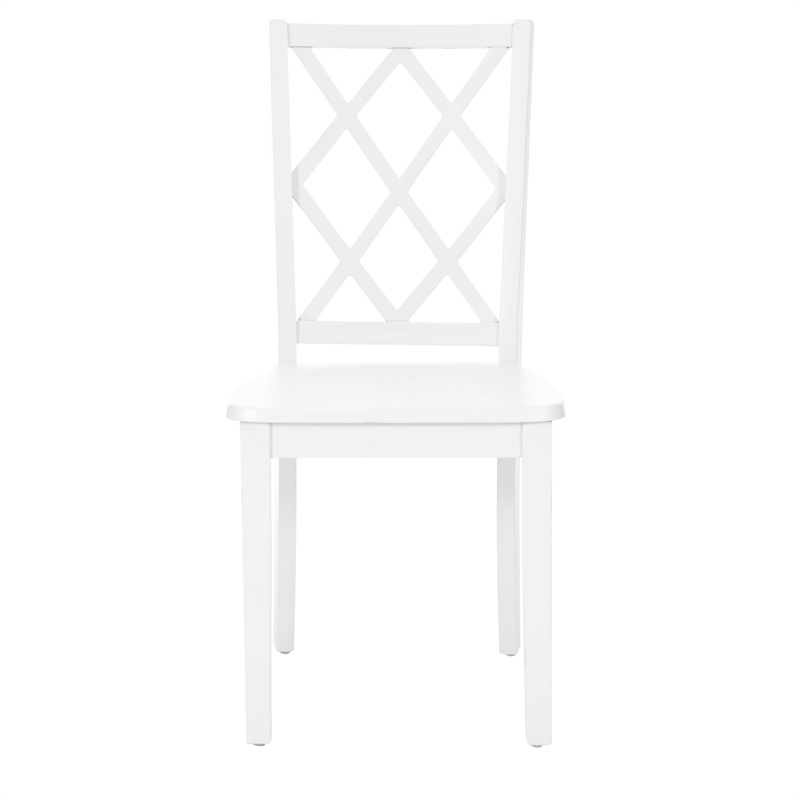 Linon Nico 5 Pce Dining Set Round Table/4 Lattice Back Chairs in White Wood