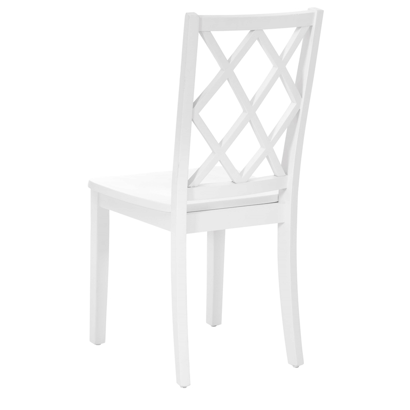 Linon Nico 5 Pce Dining Set Round Table/4 Lattice Back Chairs in White Wood