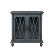 Linon Kelcey Storage Cabinet with Lattice Design on Two Glass Doors in Grey Wood