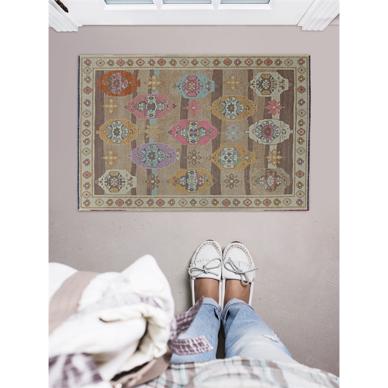 Linon Logan Adana Polyester 2' X 3' Accent Rug in Brown and Beige