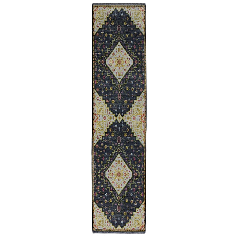 Linon Logan Gazia  Polyester 2' X 10' Runner Rug in Black and Ivory