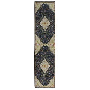 Linon Logan Gazia  Polyester 2' X 10' Runner Rug in Black and Ivory