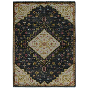 Linon Logan Gazia Polyester 8' X 10' Area Rug in Black and Ivory