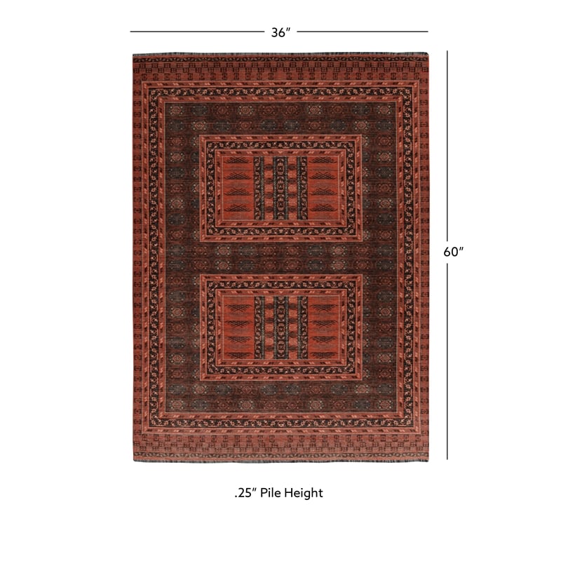 Linon Logan Amaya Polyester 3' X 5' Accent Rug in Red and Black