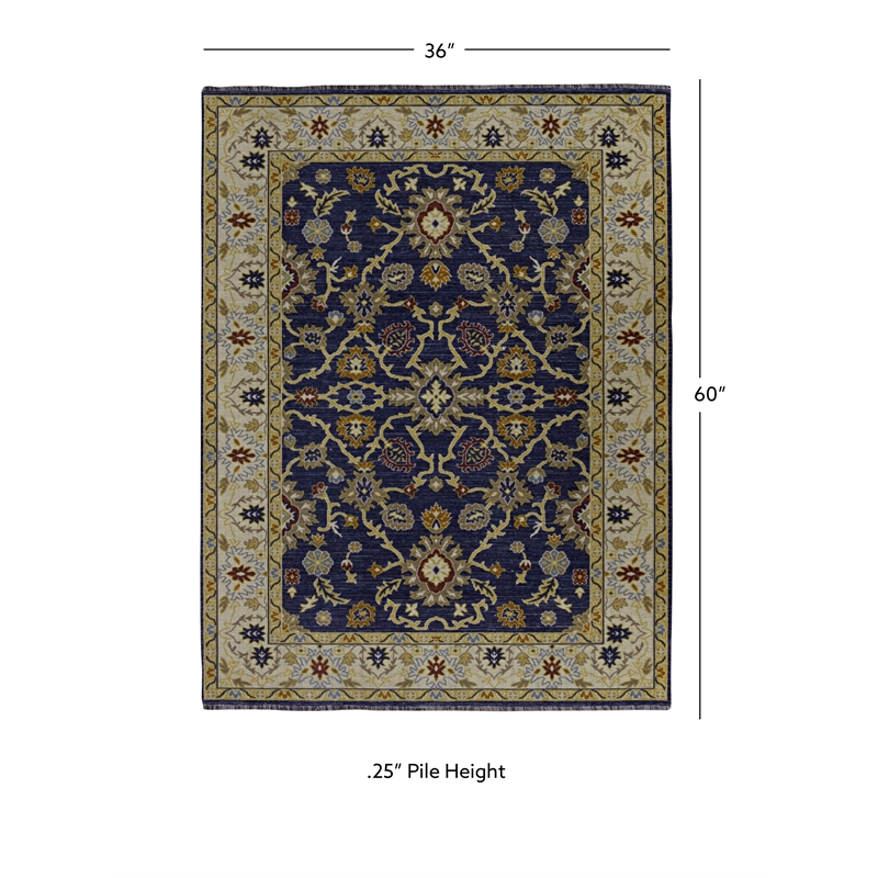 Linon Logan Marmara Polyester 3' X 5' Accent Rug in Navy and Ivory