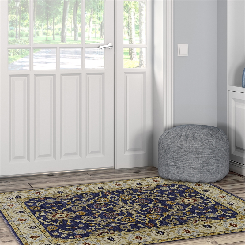 Linon Logan Marmara Polyester 3' X 5' Accent Rug in Navy and Ivory