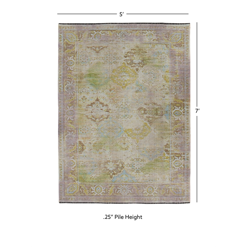 Linon Logan Mersin Polyester 5' X 7' Area Rug in Lilac and Green