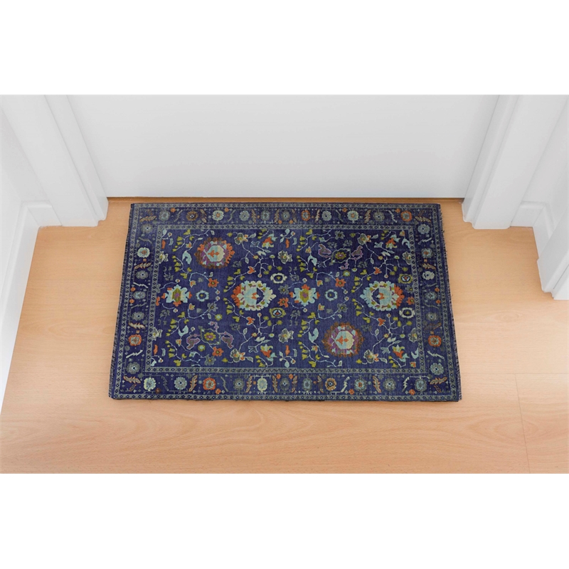 Linon Logan Edina Polyester 2' X 3' Accent Rug in Navy and Blue