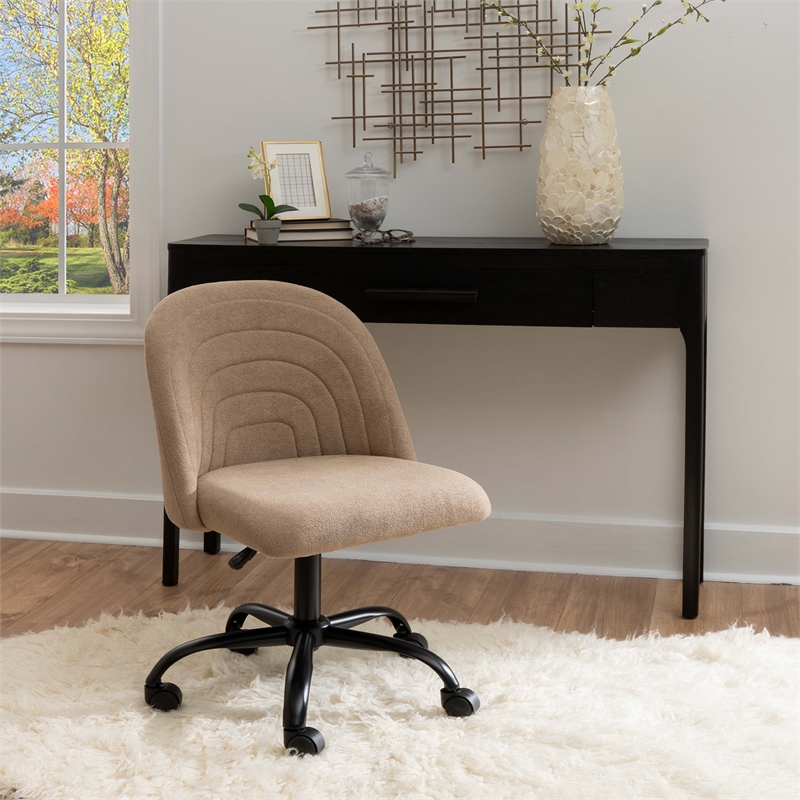 Linon Stormy Adjustable Swivel Office Chair Black Metal Base in Beige Fabric
