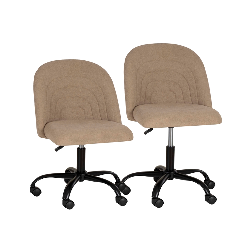 Linon Stormy Adjustable Swivel Office Chair Black Metal Base in Beige Fabric