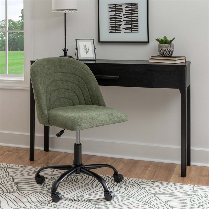 Linon Stormy Adjustable Swivel Office Chair Black Metal Base in Green Fabric