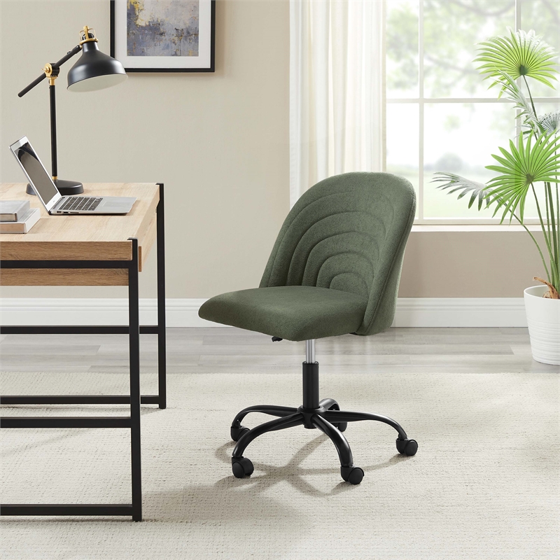 Linon Stormy Adjustable Swivel Office Chair Black Metal Base in Green Fabric