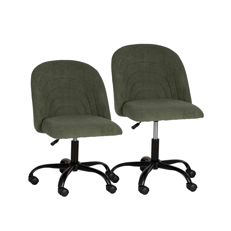 Linon Stormy Adjustable Swivel Office Chair Black Metal Base in Green Fabric
