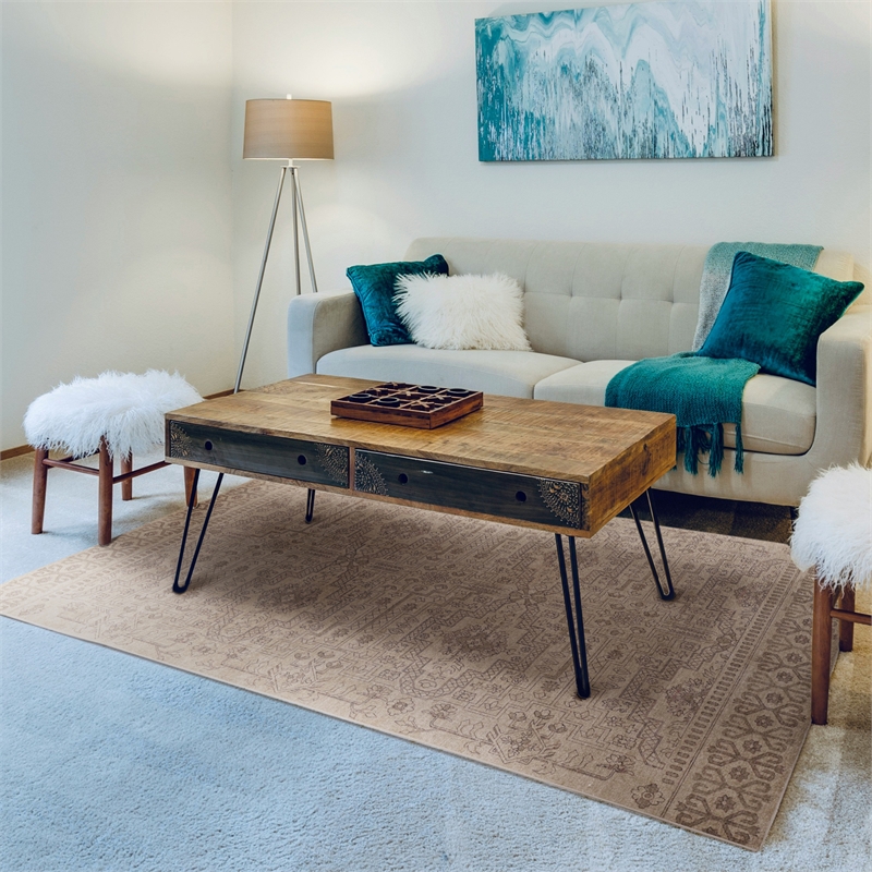 Linon Dillon Sylvester Sand and Beige 3' X 5' Accent Rug