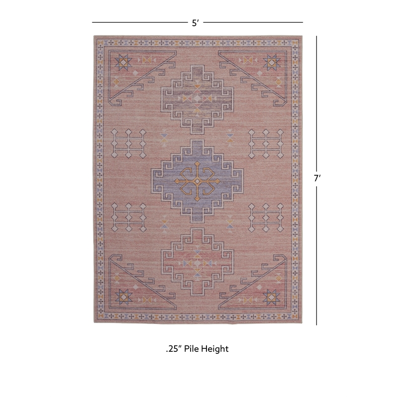Linon Dillon Emmie Pink and Blue 5' X 7' Area Rug
