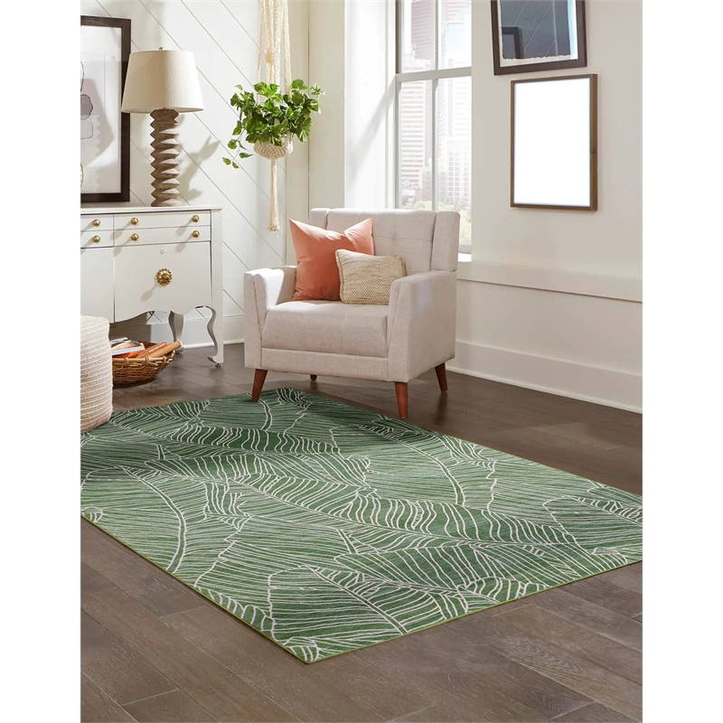 Linon Indoor Outdoor Washable Bondi Green & Ivory 5' X7' Area Rug