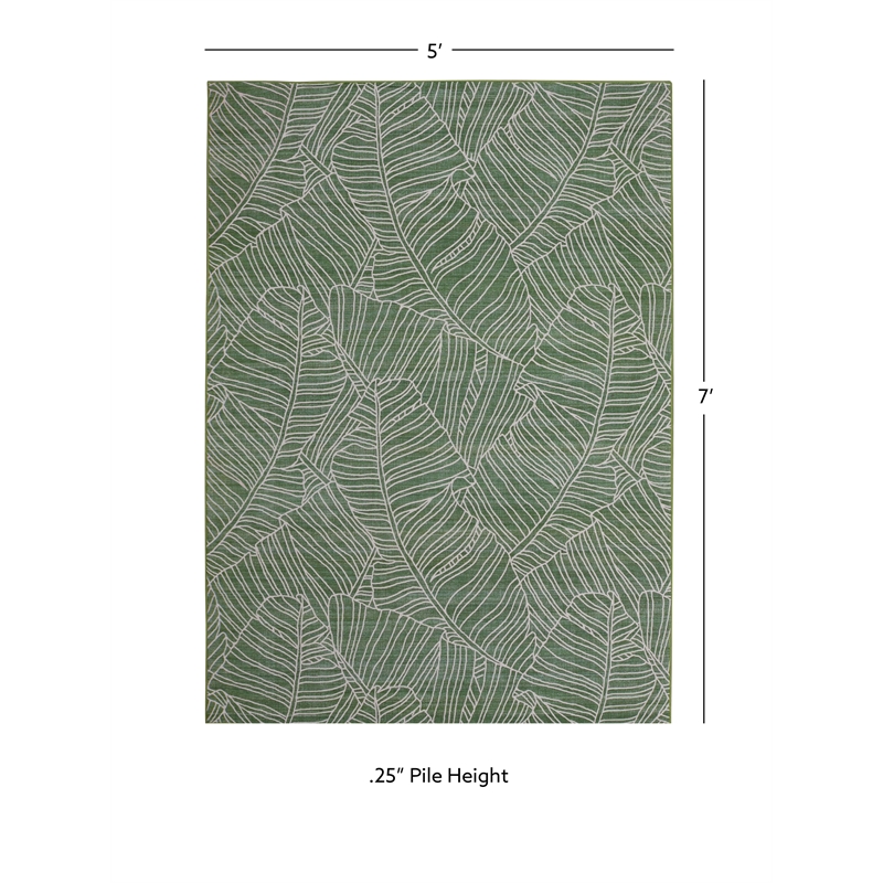 Linon Indoor Outdoor Washable Bondi Green & Ivory 5' X7' Area Rug