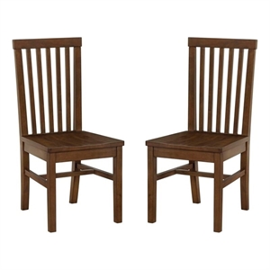 Linon Erwin Slat Back Wood Side Chairs Set of 2 in Walnut Glossy Lacquer Finish