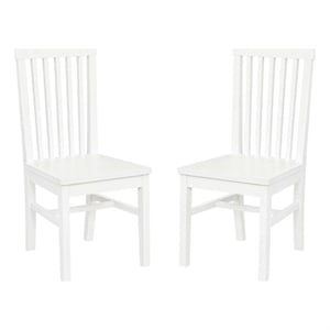 Linon Erwin Slat Back Wood Side Chairs Set of 2 in White Glossy Lacquer Finish