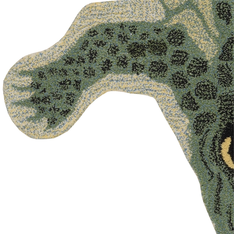 Linon 2' X 3' Jungle Crocodile Shaped Accent Rug in Green Wool