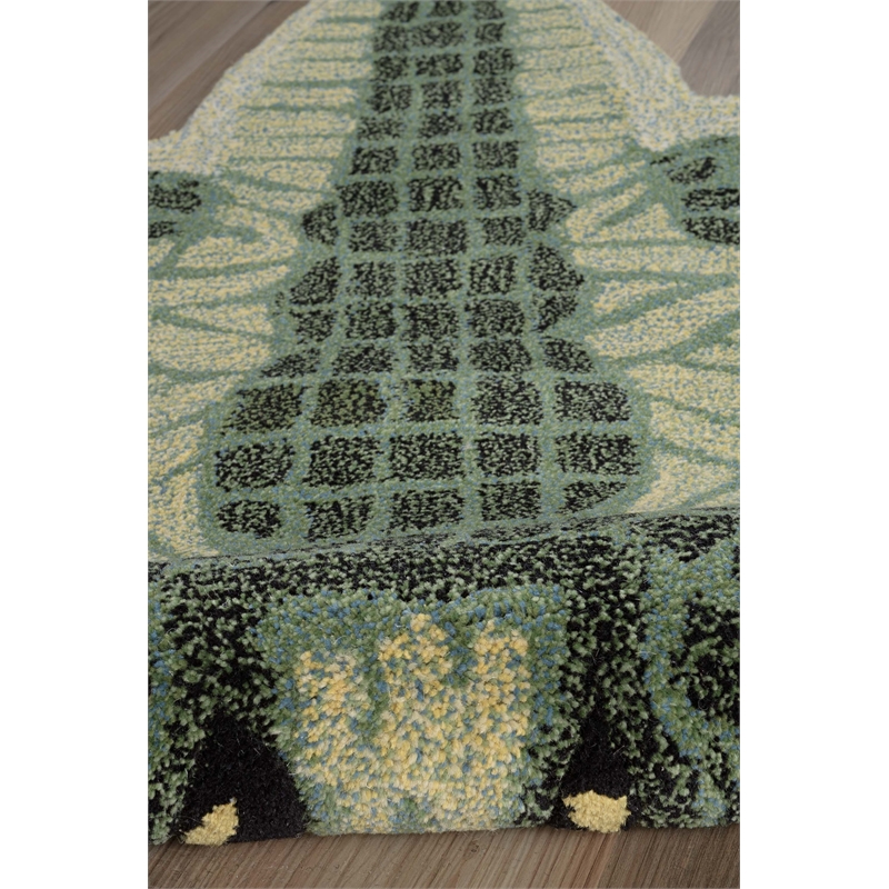 Linon 2' X 3' Jungle Crocodile Shaped Accent Rug in Green Wool