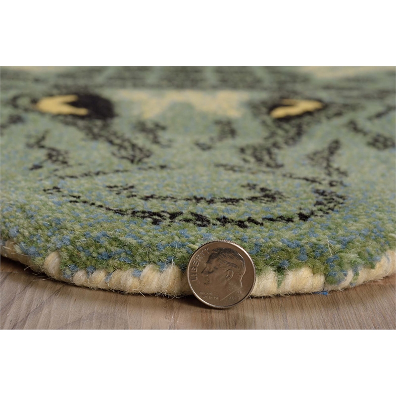 Linon 3' X 5' Jungle Crocodile Shaped Accent Rug in Green Wool