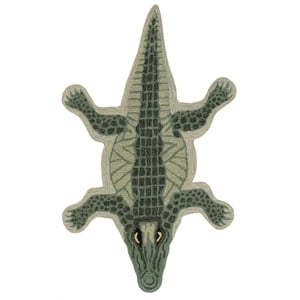Linon 3' X 5' Jungle Crocodile Shaped Accent Rug in Green Wool