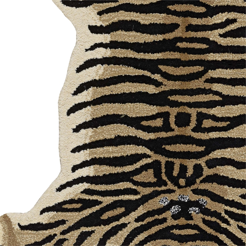 Linon 2' X 3' Jungle Tiger Shaped Accent Rug in Gold and Black Wool