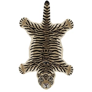 Linon 3' X 5' Jungle Tiger Shaped Accent Rug in Gold and Black Wool