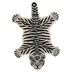 Linon 2' X 3' Jungle Tiger Shaped Accent Rug in White and Black Wool