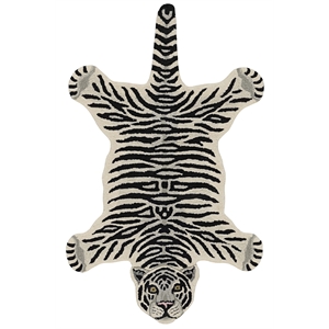 Linon 3' X 5' Jungle Tiger Shaped Accent Rug in White and Black Wool