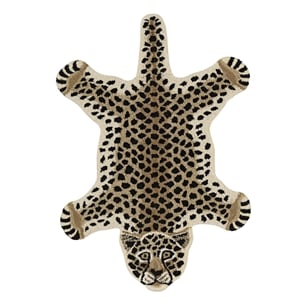 Linon 2' X 3' Jungle Cheetah Shaped Accent Rug in Gold and Black Wool