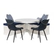 Linon Troyin 5 Pce Set White Wood Nook/Table/2 Padded Chairs/Cushion Set in Blue