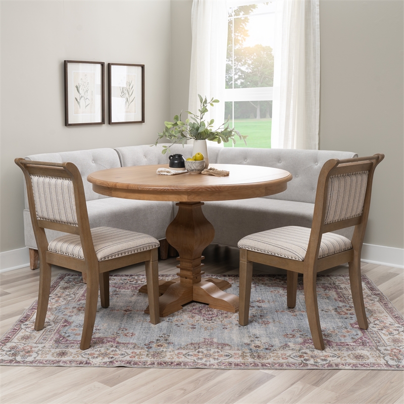 Linon Hale 4 Pce Set Upholstered Gray Nook/Round Table/2 Chairs in Natural Wood