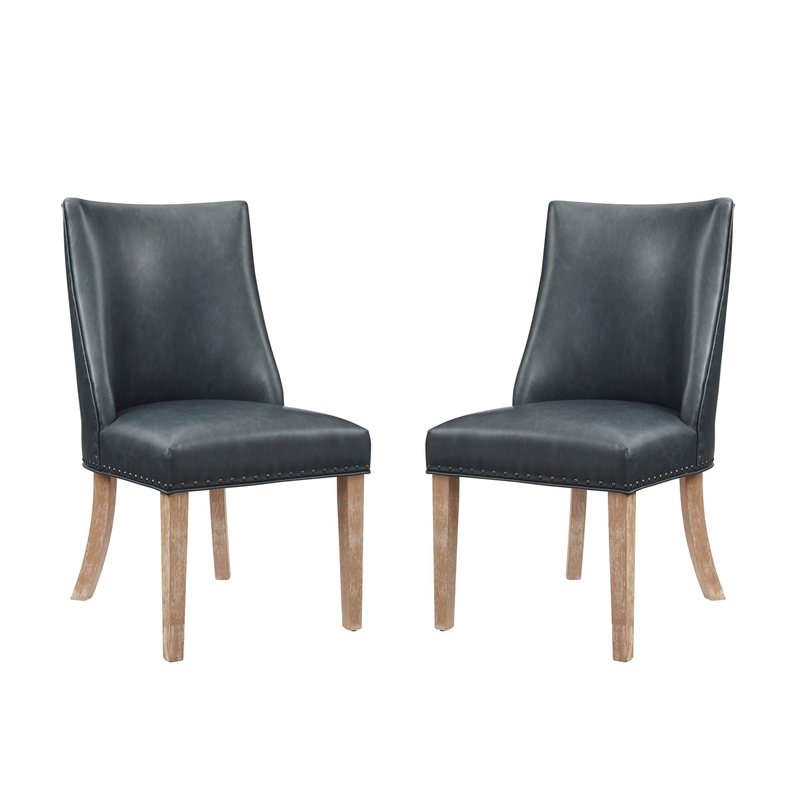 Linon Hale 4 Pce Set Upholstered Gray Nook Round Table 2 Padded Chairs in Navy