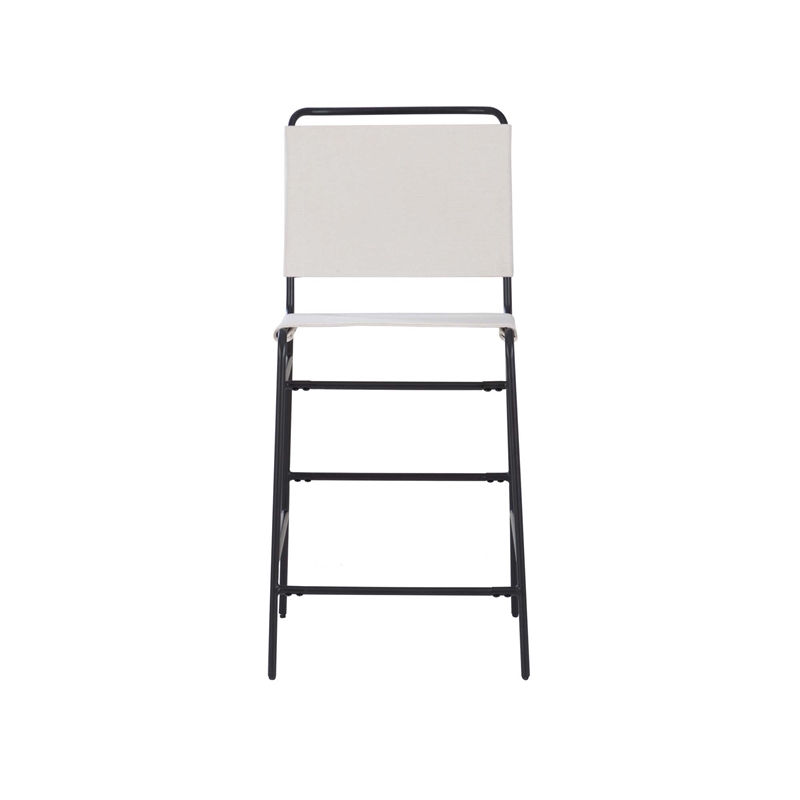 Linon Willey Counter Stool Cream Twill Fabric Sling Seat Steel Frame in Black