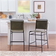Linon Willey Counter Stool Forest Green Velvet Sling Seat Steel Frame in Black