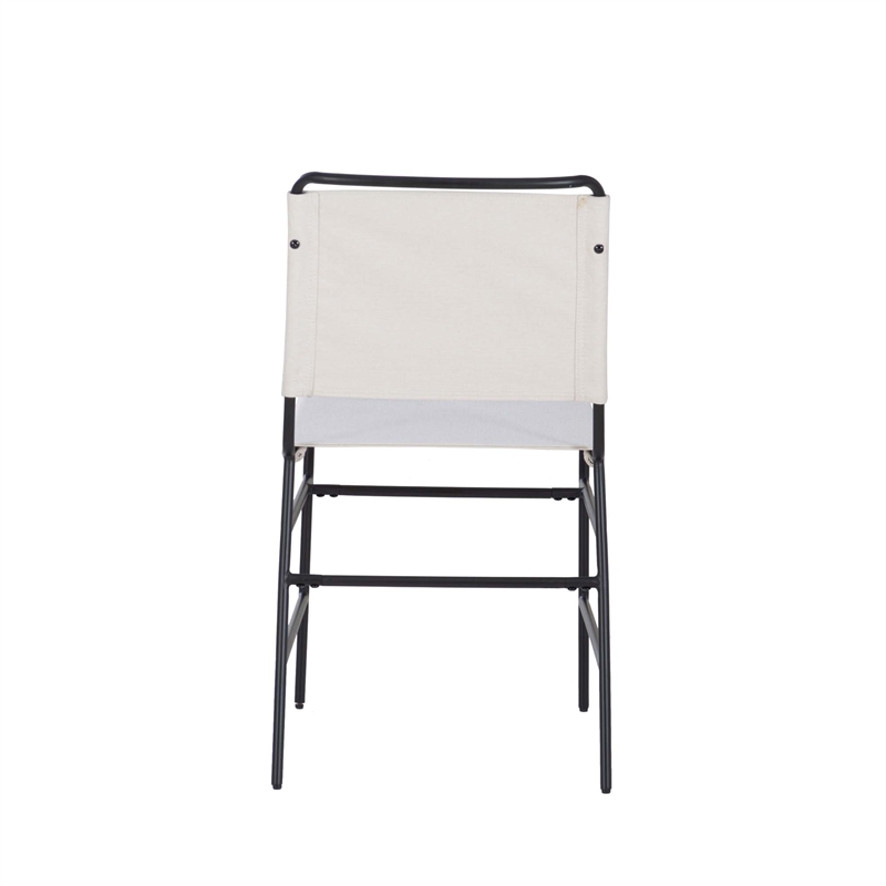 Linon Willey Dining Chair Cream Faux Leather Sling Seat Steel Frame in Black