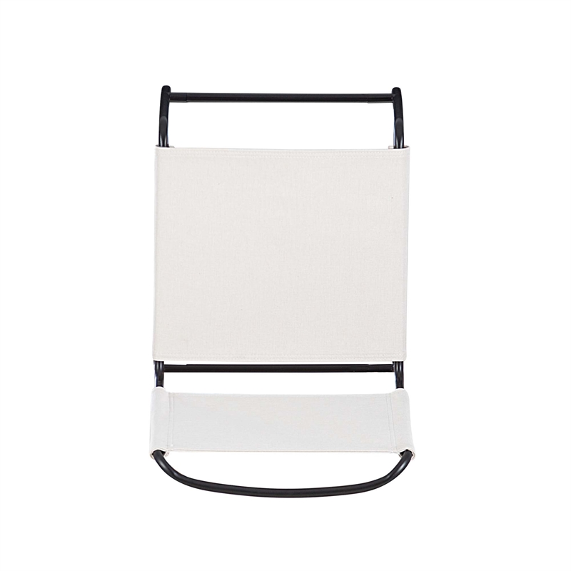 Linon Willey Dining Chair Cream Faux Leather Sling Seat Steel Frame in Black