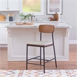 Linon Ryder Counter Stool Cream Faux Leather Padded Seat Steel Frame in Black