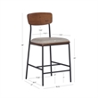 Linon Ryder Counter Stool Cream Faux Leather Padded Seat Steel Frame in Black