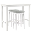 Linon Claridge 3-Pce Bar Height Dining Set Gray Seats in White Painted Wood