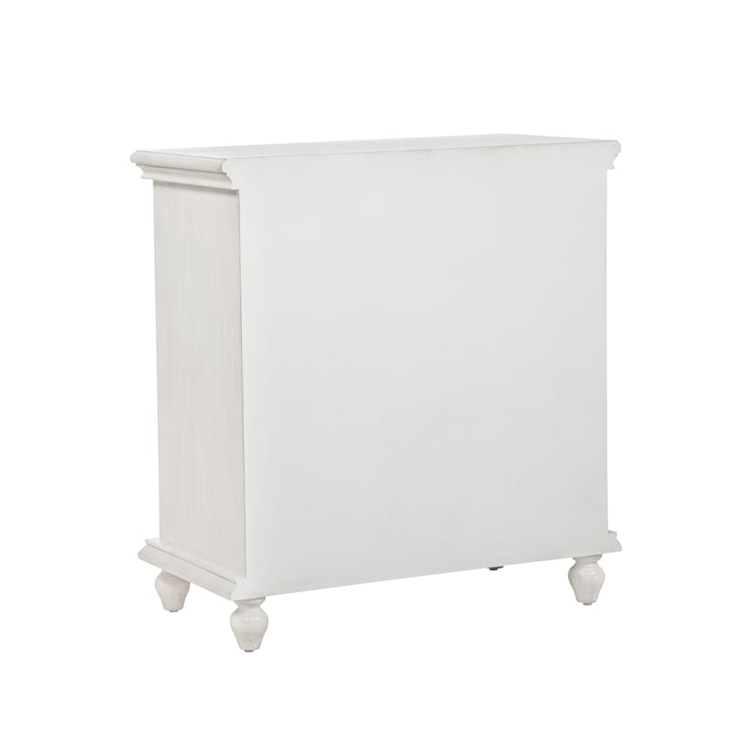 Linon Kelcey Storage Cabinet Windowpane Glass Doors in Creamy White Wood