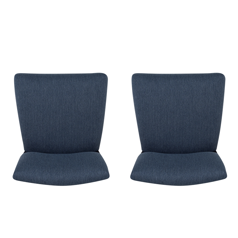 Linon Kari Set of 2 Blue Fully Upholstered Barstools in Dark Brown Stained Wood