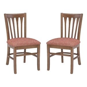 Linon Sammi Set of 2 Upholstered Slat Back Dining Chairs in Natural Wood